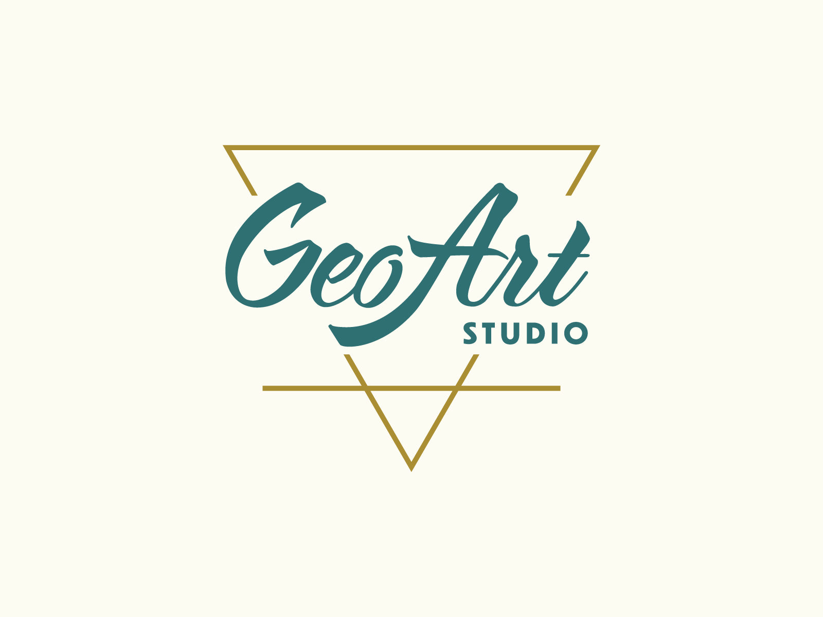 The GeoArt logo in a script font with a triangle symbol in the background